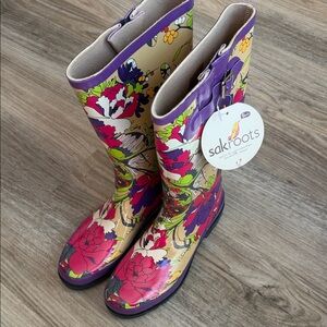 Sakroots Floral Tall Rain Boots in Pink, Purple, Cream